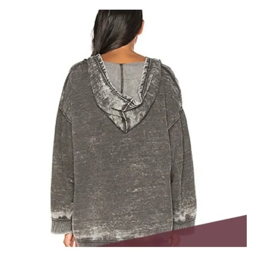 Free People Get It Distressed Oversized Burnout Hoodie Sweater Size XS Gray